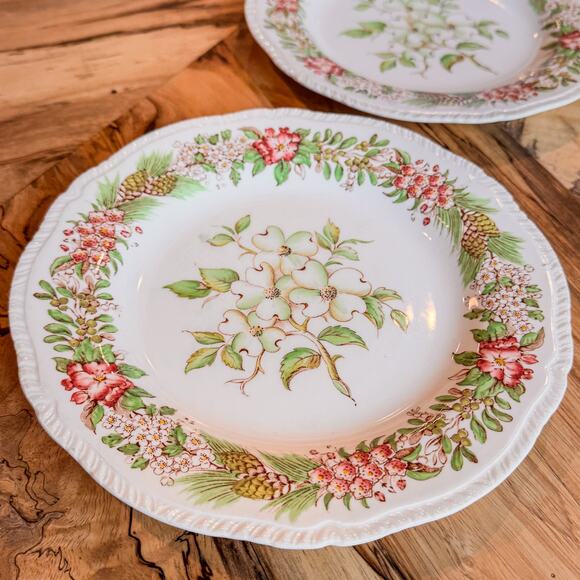 Pair of Vintage Dogwood VA Plates-American State Flowers-Ridgways Ltd of England - Picture 4 of 9